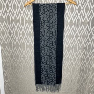 Calvin Klein Logo Scarf Black & Gray with Fringe Fall / Winter Weight